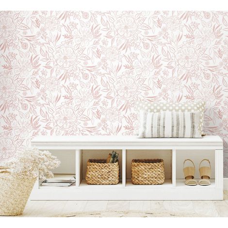 Papier peint rouleau auto-adhésif - Motifs floraux blanc et rose (1/5)