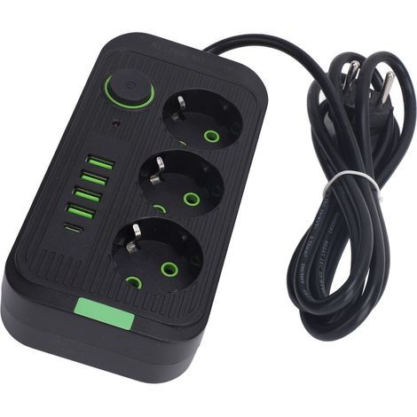 Multiprise murale européenne 3 prises 4 ports USB 1 port Type C avec câble 2m, rallonge électrique à fixer au mur (1/5)