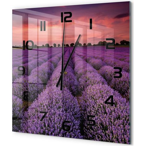 Grande Horloge Murale Carrée Moderne en Verre Trempé Silencieuse Maison Bureau Champ de lavande 60x60 cm (1/5)