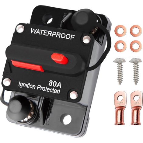 Disjoncteur 80 ampères, réarmement manuel, onduleur de fusible en ligne étanche, compatible avec les moteurs automobiles, VTT, marins, de chariots électriques et la protection de l'alimentation marine (1/5)