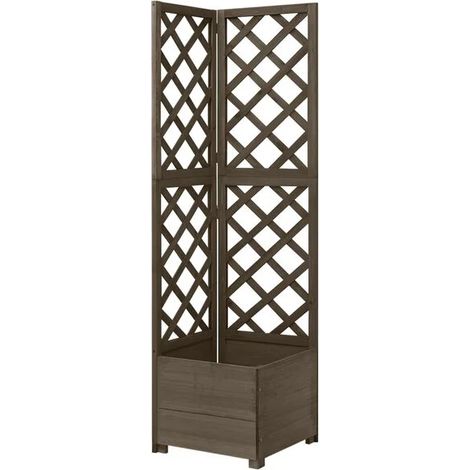 Jardinière d'angle grise avec treillis, 40x40x150 cm, en bois de cèdre. (1/5)