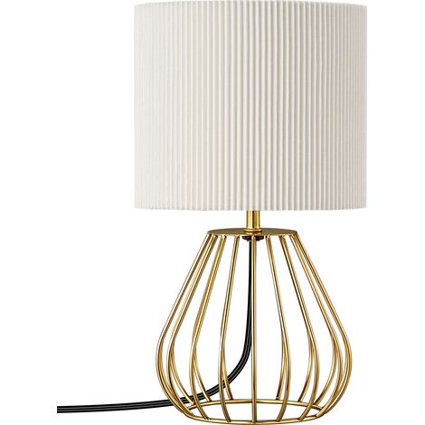 EDISHINE - Lampada da tavolo - Lampadina LED E14 inclusa - Paralume avorio plissettato - Base metallica dorata a forma di goccia d'acqua