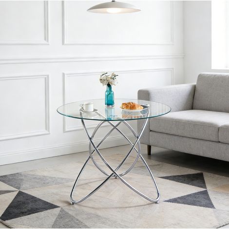 Mesa de comedor 88x86x15 cm cromado en vidrio y metal con superficie fácil de limpiar (1/5)