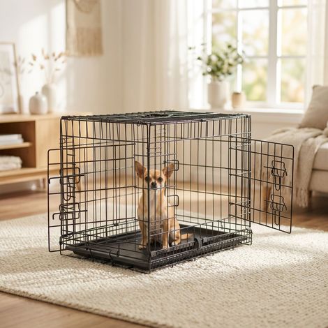 belviona Transportkäfig klappbar mit Bodenwanne, sicherer Hunde- und Katzenkäfig 61x44x51 cm (1/5)