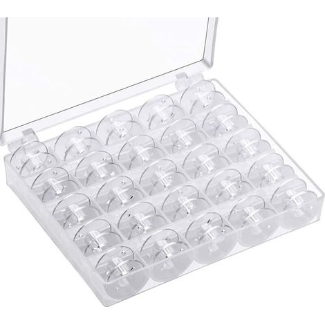 Canette Machine a Coudre,Bobines pour Machine à Coudre Canettes de Couture Universelle Bobine de Machine à Coudre en Plastique avec Boîte de Rangement (25 pièces Transparente) (1/5)