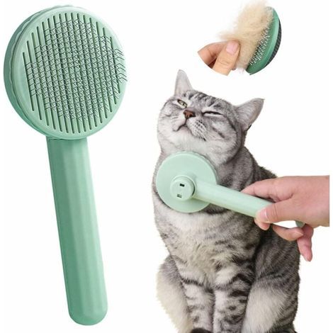 Brosse Chat Chien, Brosses de Toilettage pour Chats Chiens Autonettoyante, Professionnel Peigne an Acier Inoxydable Poils Morts pour Chat Chien, Enlèvement des Poils en Un Clic, Vert Matcha (1/4)