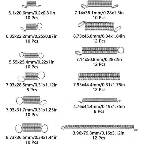 Assortiment de ressorts de compression et d'extension, kit de quincaillerie d'assortiment de ressorts en acier métallique, 200 pièces/boîte (1/3)