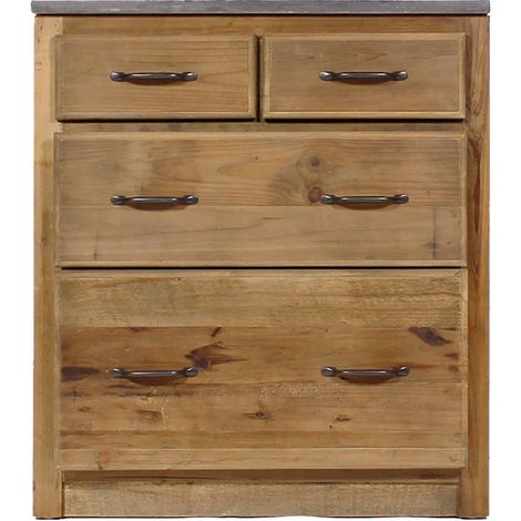 Made In Meubles – Meuble bas de cuisine 4 tiroirs en bois recyclé et métal – Dimensions 86x75x60cm – Style champêtre unique – Rangement pratique (1/5)