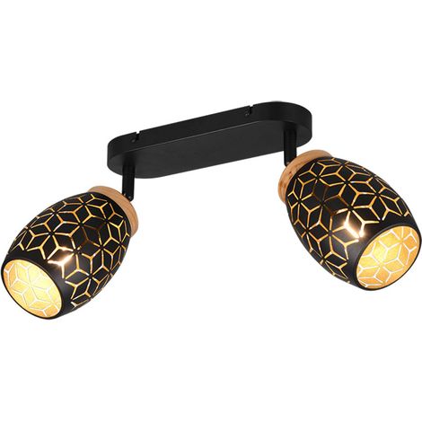 Deckenleuchte Wandlampe Flurleuchte Schwarz-Gold Metall E14 2-flammig L 28 cm