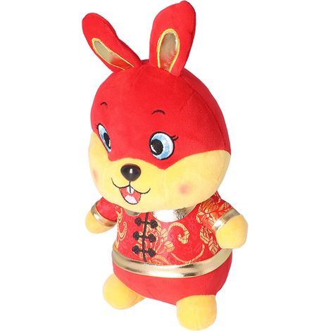 Lapin en peluche du Nouvel An, amusant, doux, rouge, 20 cm (7,9 pouces), décoration pour enfants et adultes. (1/5)
