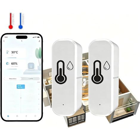 Thermomètre Hygromètre Wifi pour surveillance de la température et de l'humidité intérieure et extérieure, fonctionne avec l'application Smart Life/Tuya, compatible avec Google Home, Alexa, (2) (1/5)