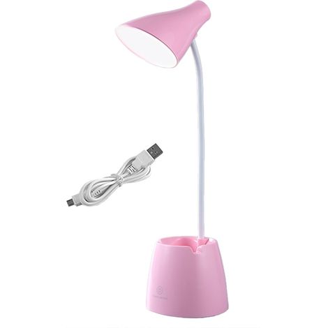 Lámpara de escritorio LED, lámpara de mesa táctil para leer, protección ocular con 3 modos de iluminación, regulable, rosa.