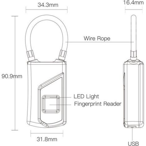 MEI Electronique Cadenas Serrure Empreinte Digitale antivol Intelligent Mini Étanche USB Rechargeable Pr Cabinet (1/4)