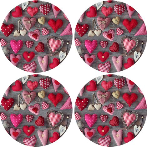 Juego de 4 manteles individuales redondos 4D de 33 cm - Corazones de San Valentín  Fieltro ecológico, impresión HD, lavable a 40 °C, Bertoni (1/3)