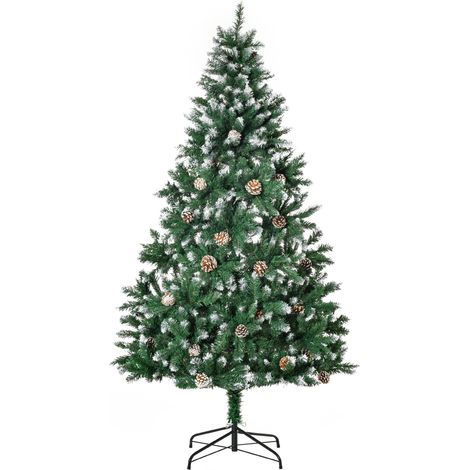 Sapin de Noël artificiel 180 cm avec 59 pommes de pin, neige, 1111 branches