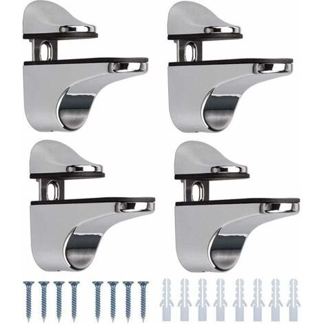 4 Pièces Support de Tablette en Verre,Réglables Alliage de Zinc Poli Salle de Bains étagère en Verre pour Le Verre Et Les Planchers En Bois Jusqu'à 3-20 mm D'épaisseur Max