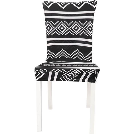 Housse de chaise de salle à manger très extensible avec motif noir et blanc, sangles anti-poussière et antidérapantes (1/5)