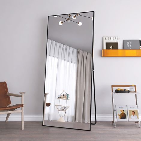 JOOKGBD- Gewölbter Ganzkörperspiegel 180x80 cm, Standspiegel aus Aluminium, Großer Spiegel für Wohnzimmer Schlafzimmer Ankleidezimmer, Aluminium, Schwarz