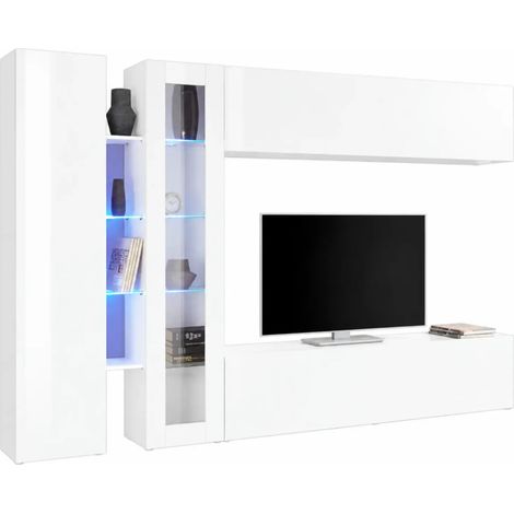 Mobile Soggiorno Porta TV da Appoggio Parete 280 cm Bianco Lucido (1/5)