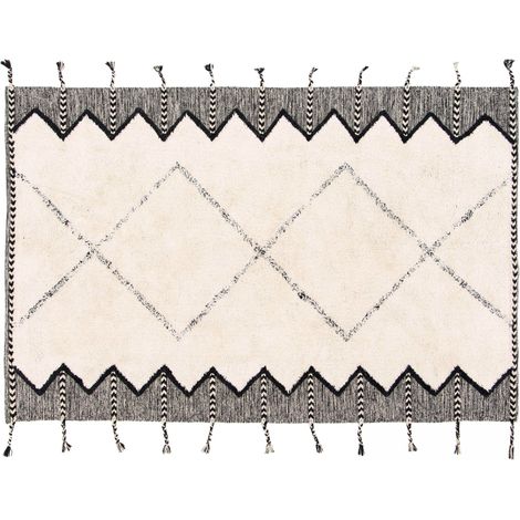 Tapis rectangulaire berbère en coton tufté à franges 80 x 200 cm