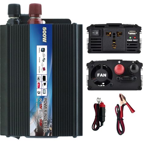 Convertisseur: Onduleur De Puissance 500 W, Pur Sinus Onduleur, DC 12 V vers AC 220 V, Adaptateur De Prise De Voiture Adapté Aux Appareils électroménagers, Camion, Camping (Noir) (1/5)