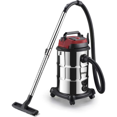 G3 Ferrari G90034 Fusto 30L Bidone aspira Solidi e Liquidi, 1200 W, 30 Litri, 18 kPa, Wet&Dry, Filtro HEPA, Accessori inclusi, Acciaio/Rosso (1/5)