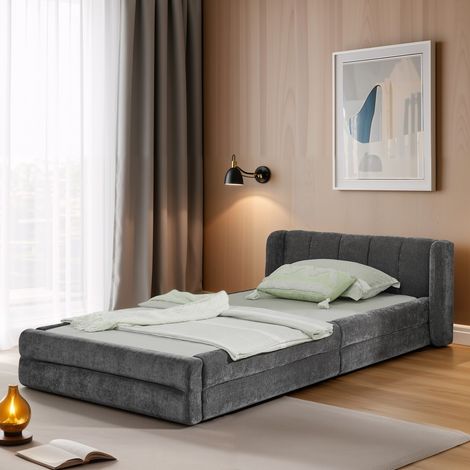 Letto singolo 90x200 cm in ciniglia Dark Gray, testiera ergonomica, stile minimalista europeo (1/5)