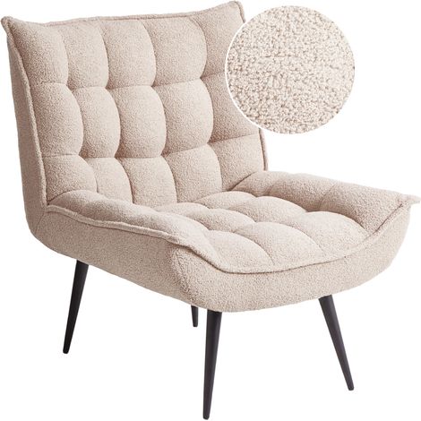 Sillón moderno sin brazos de bouclé ocio patas de hierro negro acolchado beige Alvesta