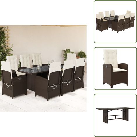 Muebles de exterior - vidaXL Set comedor para jardín 9 pzas y cojines ratán sintético marrón - Asiento reclinable