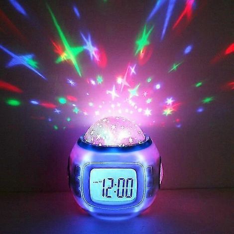 Réveil pour enfants Pxcl, veilleuse musicale avec affichage de la température et de la date, projecteur d'étoiles au plafond pour enfants et filles (1/5)