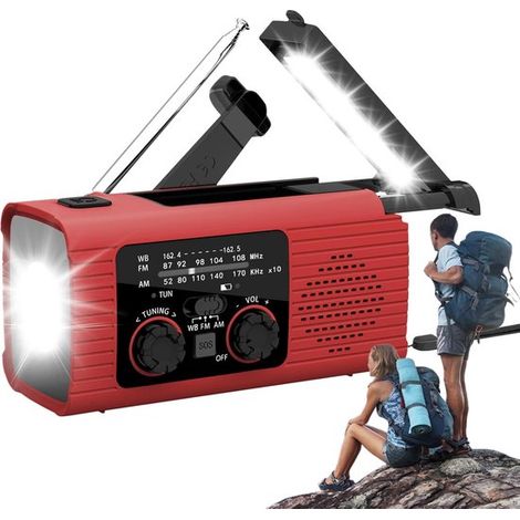 Radio de emergencia，Radios de emergencia，Radio de emergencia portátil，Radio meteorológica portátil solar，linterna LED，3 métodos de carga (1/2)