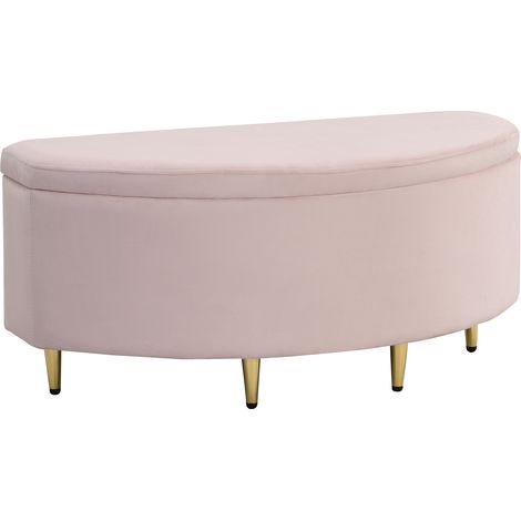 Banc rembourré avec espace de rangement, coffre de rangement en velours, pouf avec pieds en métal, adapté à l'entrée, au salon et à la chambre, 90 x 40 x 42 cm, Rose (1/5)