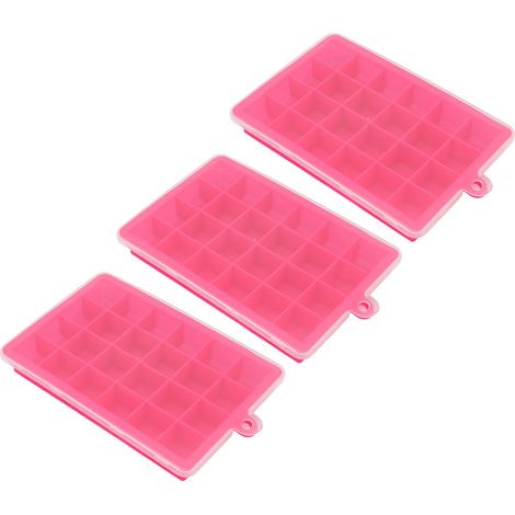 Set mit 3 Silikon-Eiswürfelformen mit 24 Mulden und Deckeln, kleine Eiswürfel, fuchsiafarbenes Küchenutensil (1/5)