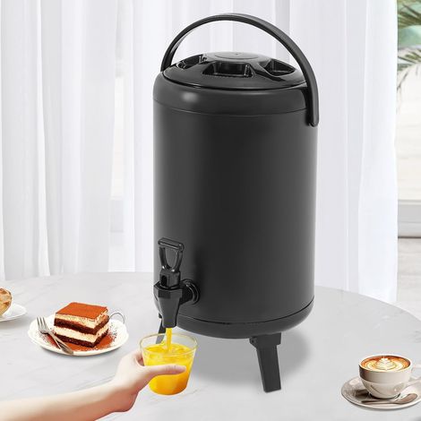 10L/2.64gal Edelstahlfass, heißes und kaltes Trinkwasser mit Hahn, Tee, Kaffee, Milch, Saft, Suppe, Gastronomie, Festgetränkbehälter (schwarz, 10L)