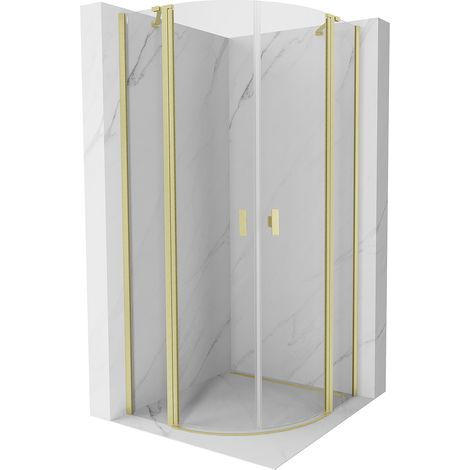 Mexen Mist Duschkabine halbrund schwenkbar 90 x 90 cm, transparent, gebürstetes Gold - 8A32-090-090-55-00 (1/5)