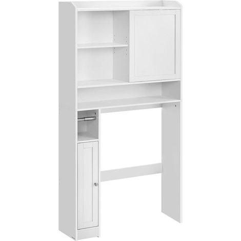 Meuble WC étagère toilettes porte coulissante étagères ajustables économie d’espace adapté à la plupart des toilettes conception moderne 25 x 83 x 170 cm blanc nuage (1/5)