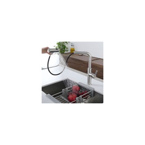 Robinet de cuisine multifonctionnel à douchette extractible, acier inoxydable, finition cascade et bec extractible, chromé - Crezuo (1/4)