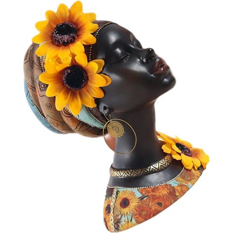 Buste Femme Africaine en Résine Tournesol, Sculpture Ornementale Moderne, Décoration Intérieure pour Maison et Bureau, Figurine Artisanale Africaine, Statue de Fille Décorative (1/5)