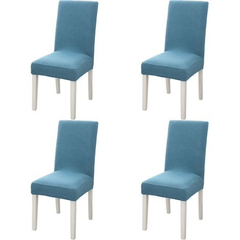 Ensemble de 4 housses de chaises de salle à manger extensibles et douces, bleues. (1/5)