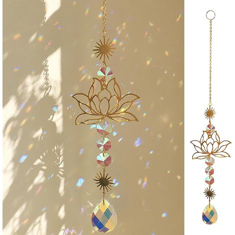 Atrapasueños en forma de flor de loto,Atrapasueños de cristal colgante,Carillón de viento de cristal,Adecuado para decoración del hogar (1/5)