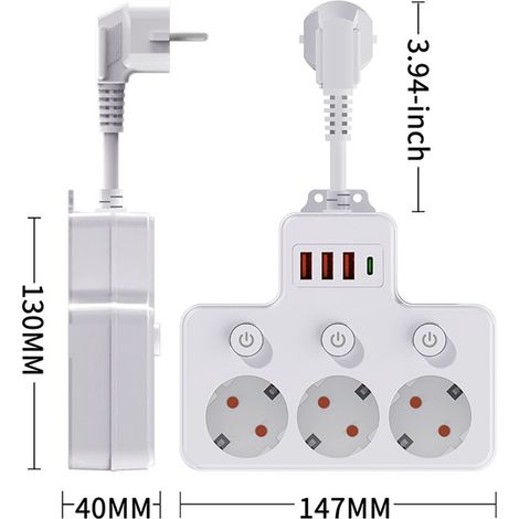 1-zu-3-Steckdosenadapter, Mehrfachsteckdose mit USB-Typ-C-Anschluss, Multifunktionssteckdose, Verlängerungskabel, mit Schalter, mit USB-Anschluss, Netzstecker, 1 Stück, Ausführung 1 (1/5)