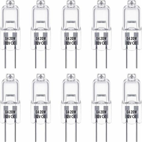 10er Pack G4 Halogenbirnen 12V 20W Pin Halogenbirnen Warmweiß 3000K 350lm Dimmbar G4 Niedervolt Halogenlampe Klar