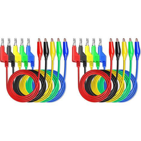 Conectores banana con pinzas de cocodrilo – Paquete de 10 cables flexibles de colores (5 colores) para multímetro, 500 V / 5 A