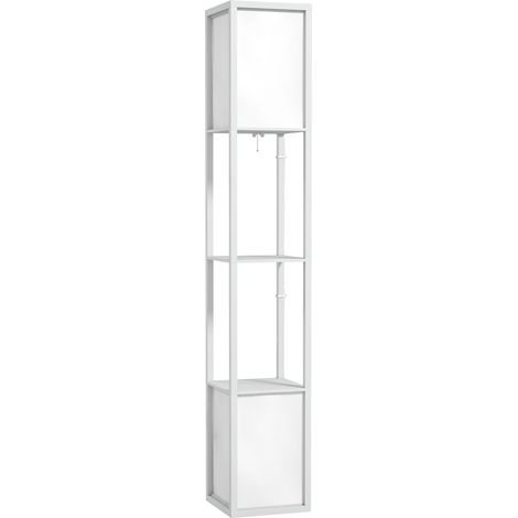GagaLampadaire sur pied salon, lampe salon moderne, lampadaire avec étagères, abat-jour en tissu et double éclairage, blanc (1/5)