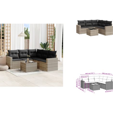 6-tlg. Garten-Sofagarnitur mit Kissen Hellgrau Poly Rattan - Gartenmöbel - Outdoor Möbel - Rattan Sofa - Lounge Set - Esstisch (1/3)