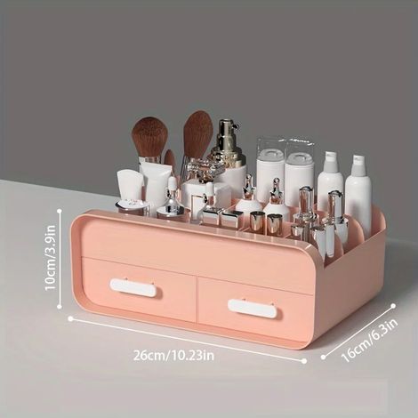 Boîte de rangement cosmétique (rose) à tiroir, décoration pour dortoir, étagère en plastique grande capacité (1/4)