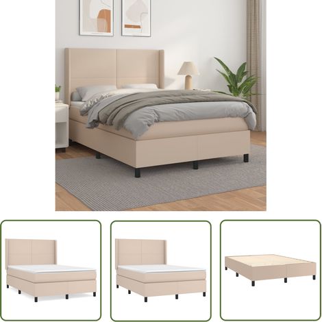 The Living Store Boxspringbett Matratze Cappuccino-Braun 140x200cm Kunstleder - Boxspringbett - Betten - Doppelbett - Luxusbett - Lederbett (1/5)