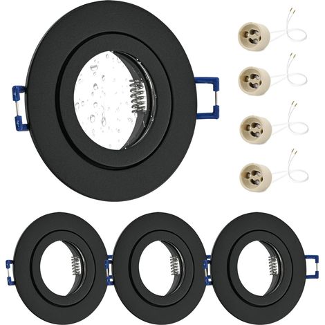 4x Spot LED Encastrable IP65 Cadre Avec Douille GU10, Spots de plafond en Fer Nickel brossé, Rond plat Spots Salle de bain spot cadre d'encastrement 68mm pour extérieur- intérie