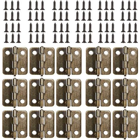 Ensemble de 50 mini charnières plates en bronze antique - 18 x 15 mm, charnières de porte robustes et durables avec 200 vis - Idéal pour la fabrication de boîtes à bijoux et d'armoires. (1/5)