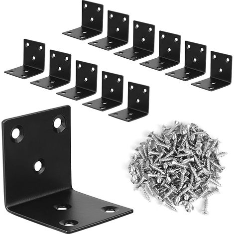 LALAGO 12pcs Équerre d'Assemblage en Acier Inox 50 x 50 x 50mm, Equerre de Fixation Angle Droit Support de L avec 126pcs M416mm Vis, Équerres d'Angle à 90° Noir pour Fixation de Meubles en Bois (1/5)